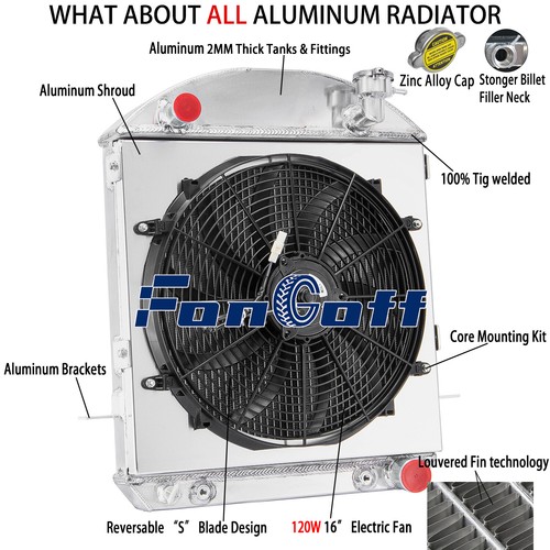 4-Row Aluminum Radiator Shroud Fan FIT 1917-1927 18 Ford Model T Bucket Chevy V8