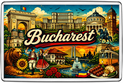 Bukarest Rumänien Skyline Wahrzeichen Vintage Kühlschrankmagnet Reise Souvenir Geschenk
