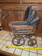 Vintage Antique Victorian Baby Doll Carriage Stroller Buggy Wicker Wood Steel