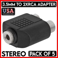 3.5mm Jack to 2x RCA Jack Splitter AUX F to Two RCA F Adapter Connector 5 Pack