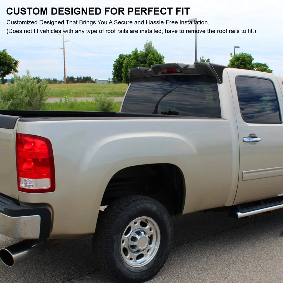 Fits 2008-2014 GMC Sierra 2500HD 3500HD Black Rear Window Roof Spoiler Cab Wing Foto 3 de 4