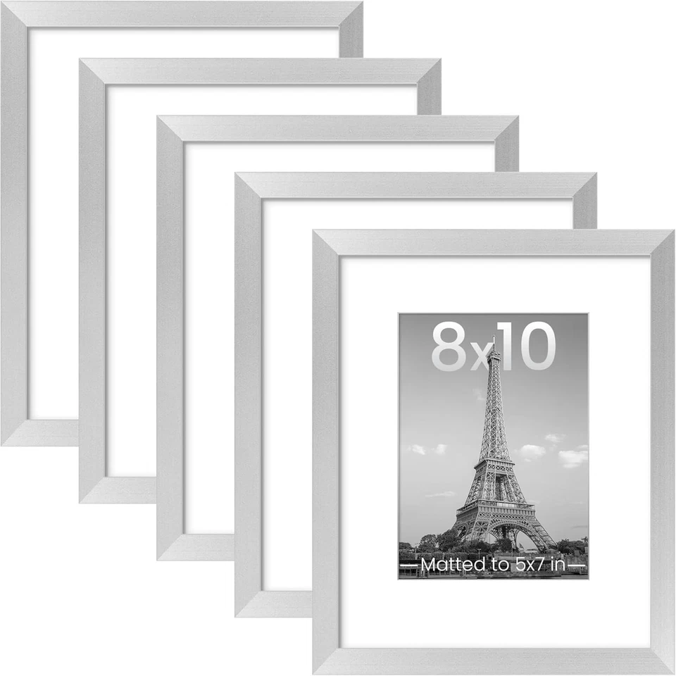 Classic Silver Photo Frame Set of 5 - Perfect for 8x10 & 5x7 Photos, Gift Ready! - Image 3 of 4