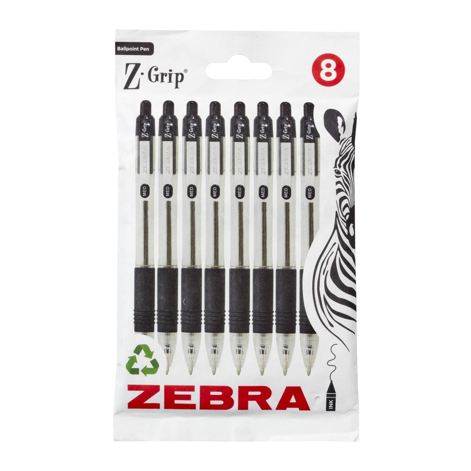Zebra Z-Grip Retractable Ballpoint Pen 1mm Tip Black - 8 Pack (02771)