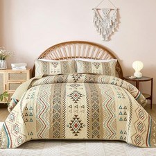 Boho Size Aztec Quilt Set 3 Pieces Ultra Soft Lightweight Fall King Brown