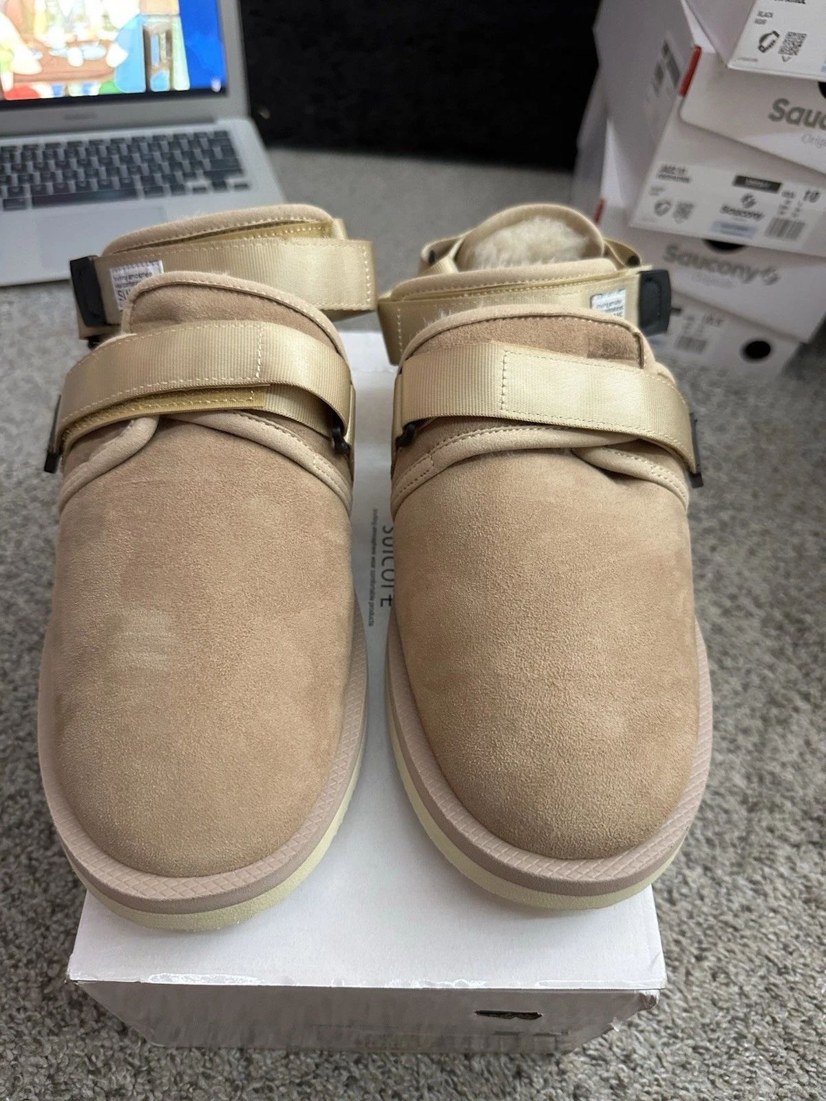 Suicoke NOTS M2AB Sandali Uomo Beige Bianco Marrone Ugg Slip On Scamosciato Taglia 10 NUOVI