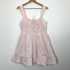 Sunday Best Dress Womens Large Pink Smocked Tiered Ruffle Babydoll Sundress
