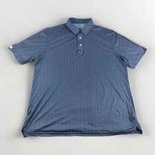Straight Down Golf Polo Mens L Blue Geometric Triangle Performance Shirt READ
