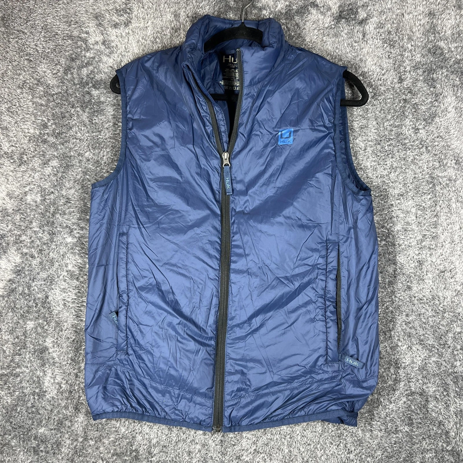 Huk Vest Mens Small Blue PrimaLoft Nylon Insulated Puffer Full Zip Lightweight