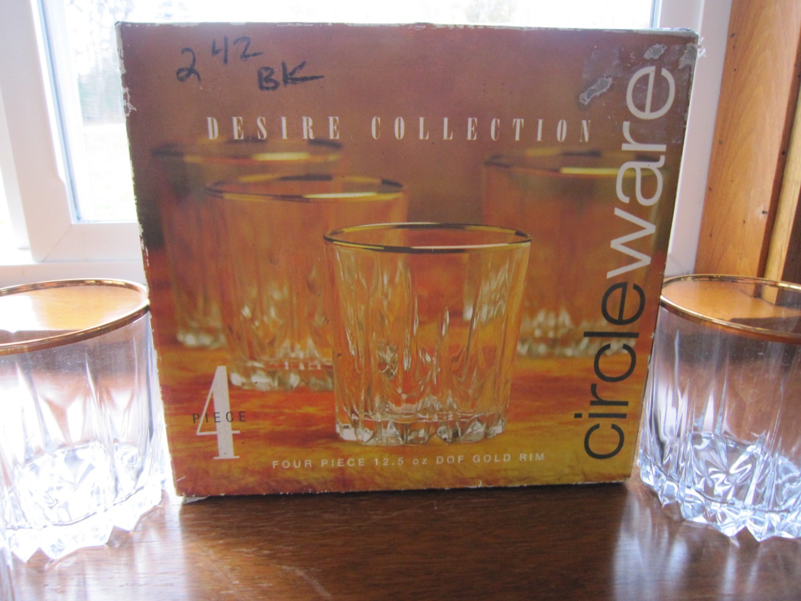 Vintage Double Old Fashion Glasses Gold Rimmed Whiskey Circleware Set Of 4