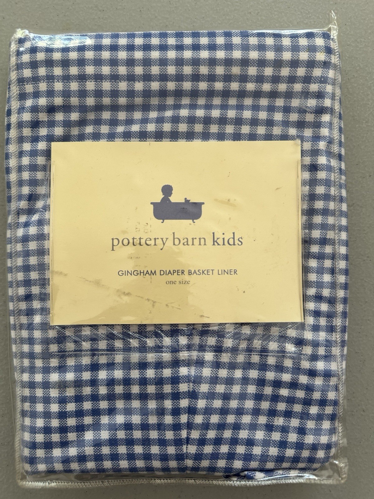 NIP Pottery Barn Kids Blue Gingham Nursery Diaper Basket Liner 12 x 6 x 12