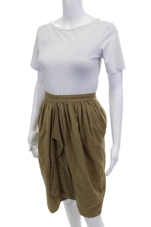 Tse Womens Cotton Pleated Back Zipped Ruffled Pocketed Skirt Brown Size 10 - Image 2 of 4
