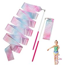 HZMM Dance Ribbons, 78.7 Inch Sparkling Dance Ribbon Streamer, 2 Pcs PINK