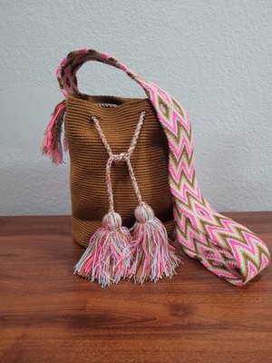 Wayuu Mochila Bucket Woven Bag Crossbody Shoulder Bag Boho Hippie Neon Columbia