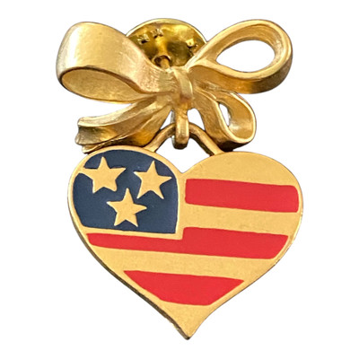 Signed D. Torem Renclif US Flag Heart Bow Lapel Hat Pin PinBack Brooch C874