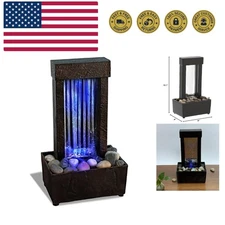 10" H Mirrored Waterfall Light Show Tabletop Water Fountain with Natural Rive...