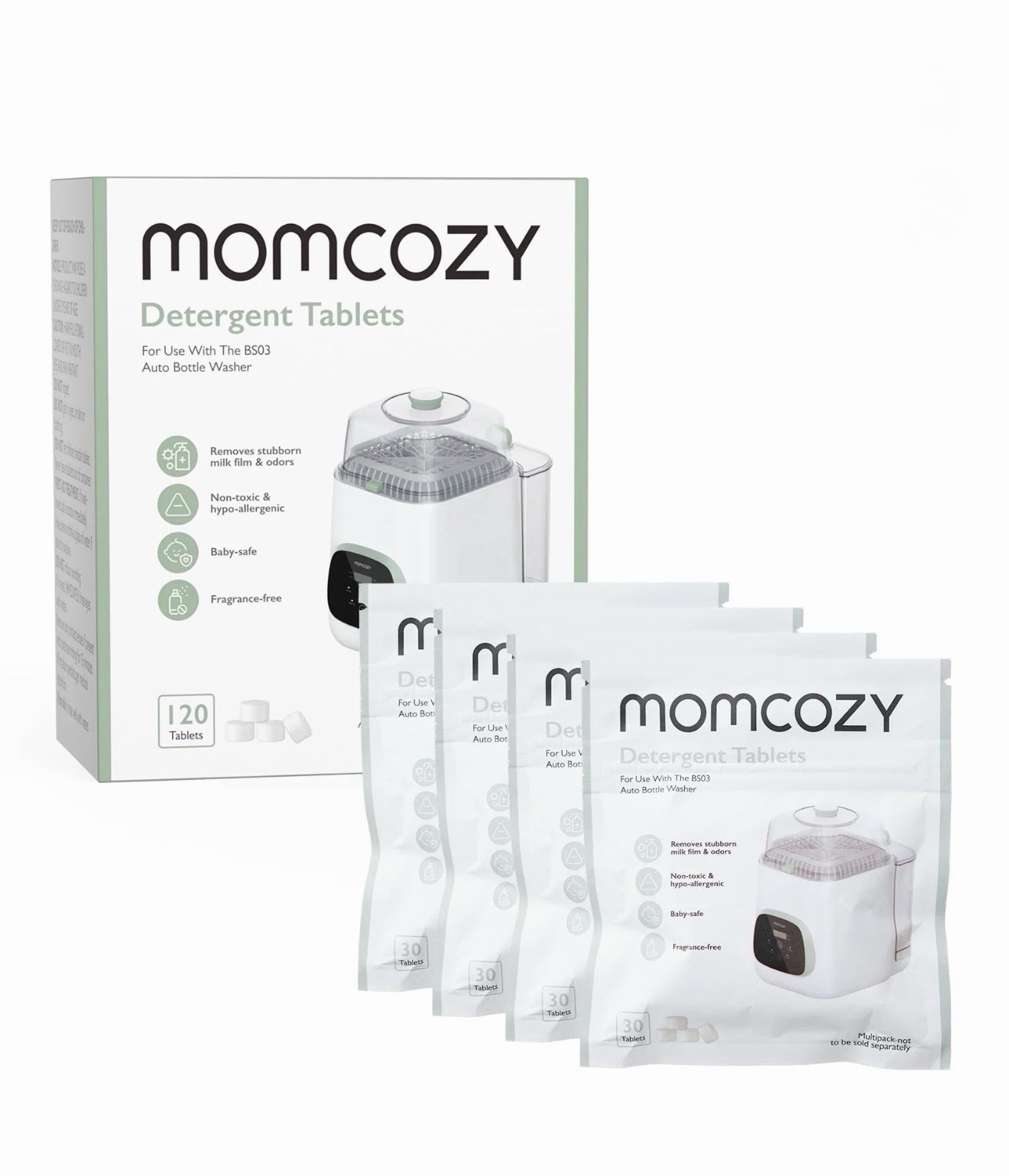 Momcozy Auto Bottle Washer Detergent Tablets 120-Count Exp 7/27