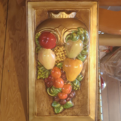 Ceramic Fruit Relief Wall Plaque, 3D Raised Still Life, Vertical Rectangle Brown