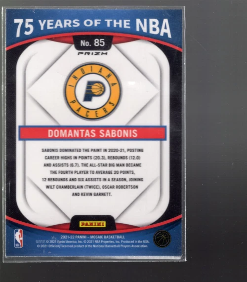 2021-22 Panini 75 Years of the NBA Prizms Silver #85 Domantas Sabonis Mosaic  - Image 2 of 2