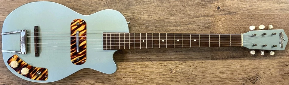 1953 Kay K-125 Stratotone "Peanut" Refinished Teal Green Electric Guitar w/Case - Image 2 of 4