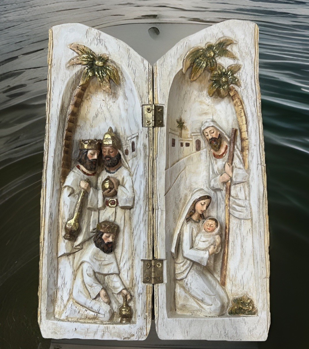 2015 Roman,Inc - Hinged Faux Log Opens to Nativity Scene - 9.75" T