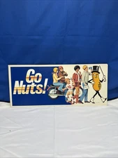 Vintage 1970s Mr Peanut Cardboard Advertisement Sign Go Nuts B5B 17”x7” 2 Sided