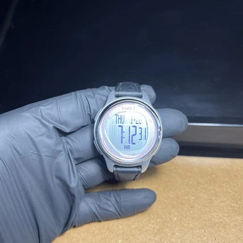 Vtg Timex Watch Men 39mm Silver Tone Digital Day Date Indiglo New Battery