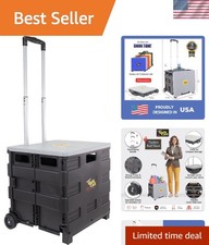 Quik Cart Collapsible Rolling Crate - 80 lbs Capacity, Grey, for Teachers  More