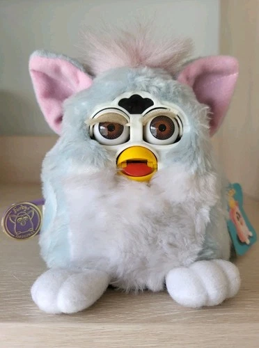 RARE 1999 Furby Baby Pastel Cotton Candy Blue/Pink + BROWN EYES Working + Tags
