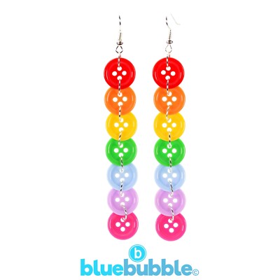 bluebubble RAINBOW LIFE Waterfall Button Earrings Gift Funky Retro Disco 80s 90s