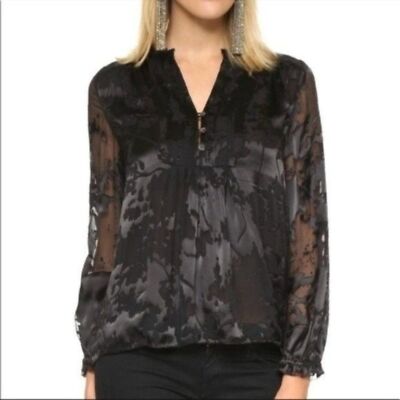 Diane Von Furstenberg Womens Silk Burnout Top Size 6 Floral Sheer Dark Romance