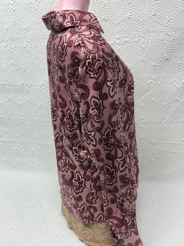 East 5th Damen Top 10 Rosa Blumen Bluse Langarm Kragen Knopfleiste Satin - Bild 5 von 21