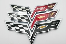 Brand New Emblem Corvette Cross Flags Sticker Badge Decal Chrome For Chevy