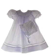 Petit Ami Infant Girls Lavender Smocked Dress & Bonnet NWT NB-24m