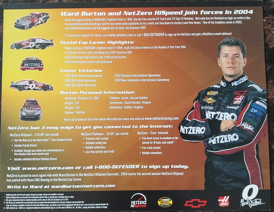 Фотография Уорда Бертона с автографом 8x10 NASCAR Chevrolet - Изображение 2 из 4