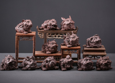 China Yixing Pottery ceramic Tea pet Zodiac Head Golden Toad statue