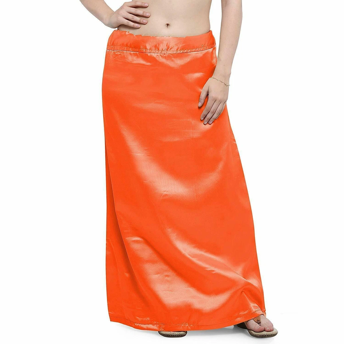 Women Satin Saree Petticoat Orange underskirt, skirt indian sari