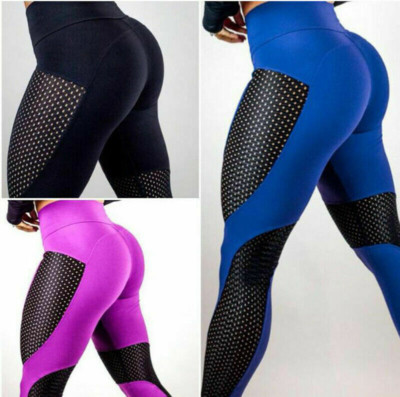 Women's High Waist Yoga Pants Gym Workout Push Up Trousers Fitness Mesh Leggings