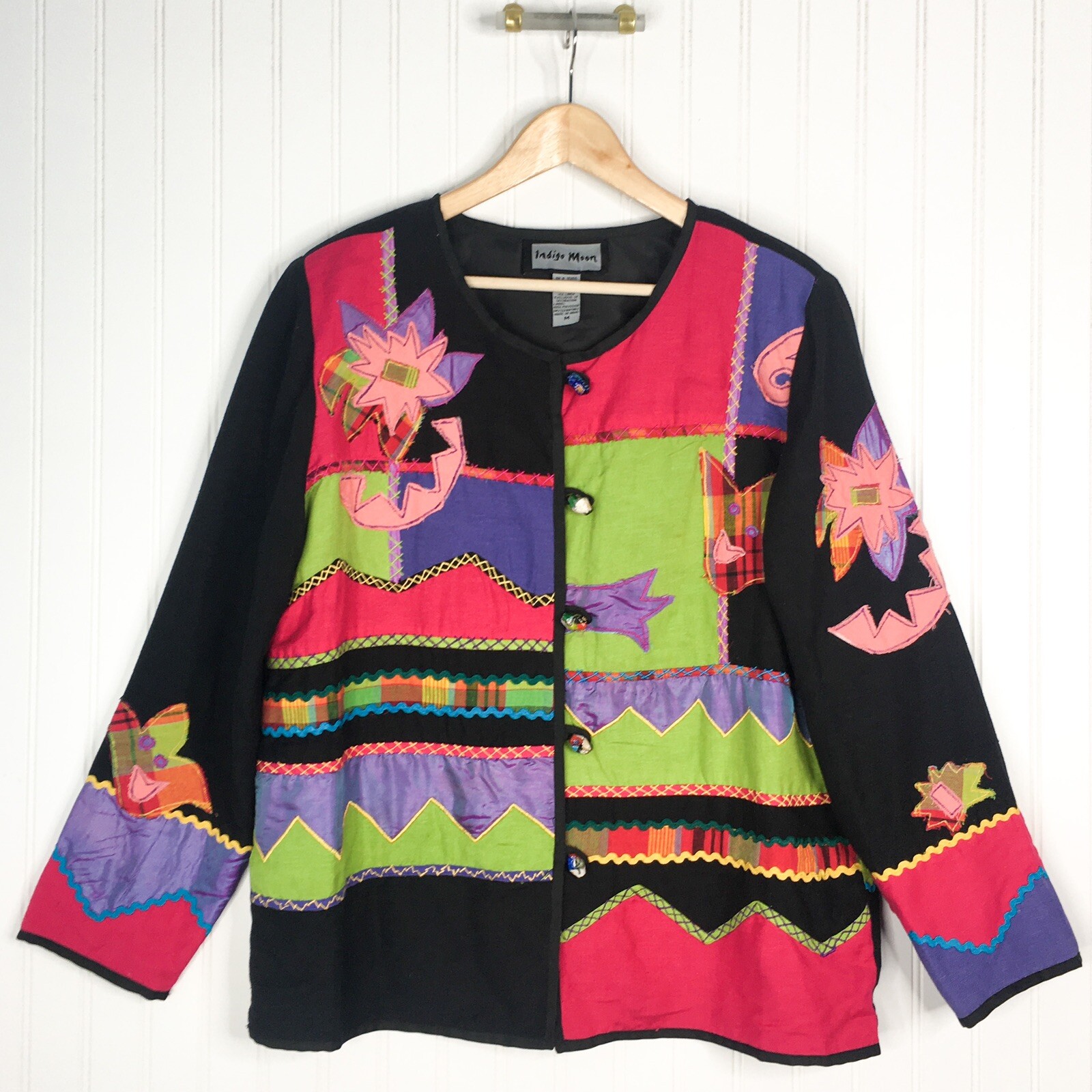 Indigo Moon Jacket Medium Light Weight Floral BOH… - image 1