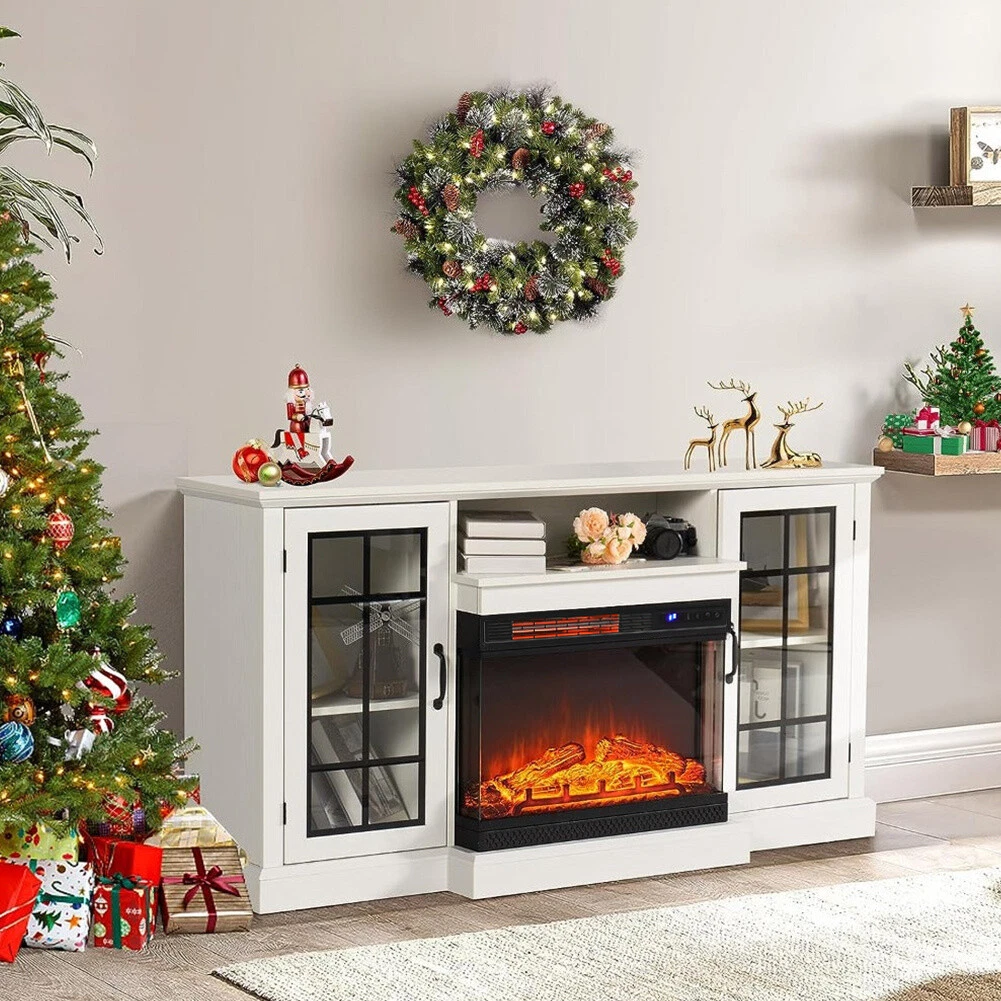 Distressed white tv 2024 stand with fireplace