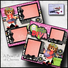 LITTLE DIVA girl 2 premade scrapbook pages paper printed layout for album CHERRY