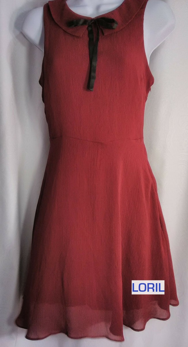 EUC FOREVER 21 Burgundy Sheer Lace Collared Fully Lined Dress Size Small  G201 | eBay
