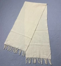 VINTAGE Compton & Ashley Cashmere Scarf Ivory Knit Fringe Made In W Germany 48"