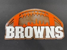 Cleveland Browns Football Sign – Hand-Painted Wooden Wall Art, 2-Layer Skyline