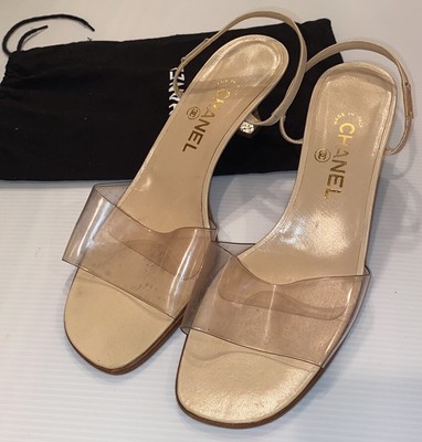 CHANEL Lucite Kitten Heel Sandals 41 EU 