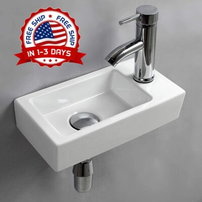Lavabo de baño rectangular de cerámica, para mano derecha, color blanco, NEW US