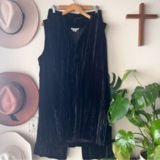 VINTAGE REGINA PORTER Crushed Velvet SET wide leg pants vest black SIZE 12