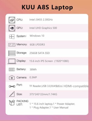Dere V14S 14.1inch Laptop Intel Celeron N5095 DDR4 12GB RAM 256GB SSD Backlit Ke