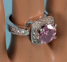 Pretty Sterling Silver  Pink  Colorless Rhinestone Ring 6.25 NWOT 6.8g