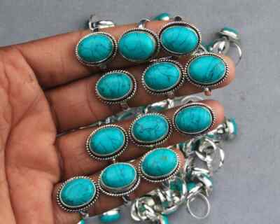 Boho Turquoise Crystal Rings,Dainty Rings,Adjustable 925 Silver Plated Rings Lot