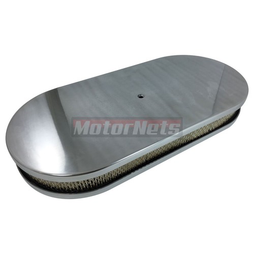 19" Oval Smooth Polish Aluminum Air Cleaner Dual Quad Carb Chevy Ford